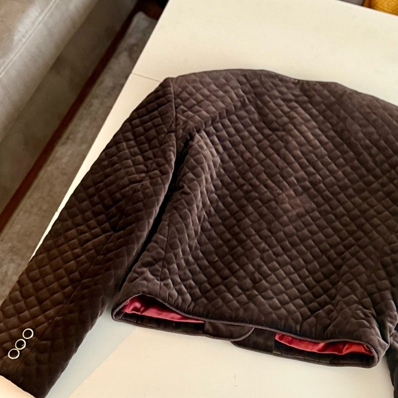 Vintage ALFRED SUNG Brown Velvet Quilted Cropped Blazer Jacket Coat - Picture 6 of 7